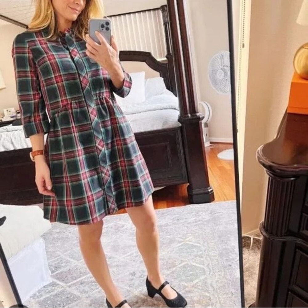 Tuckernuck Festive Plaid Tartan Royal Shirt Dress XS Holiday Mini NWT - Picture 2 of 12